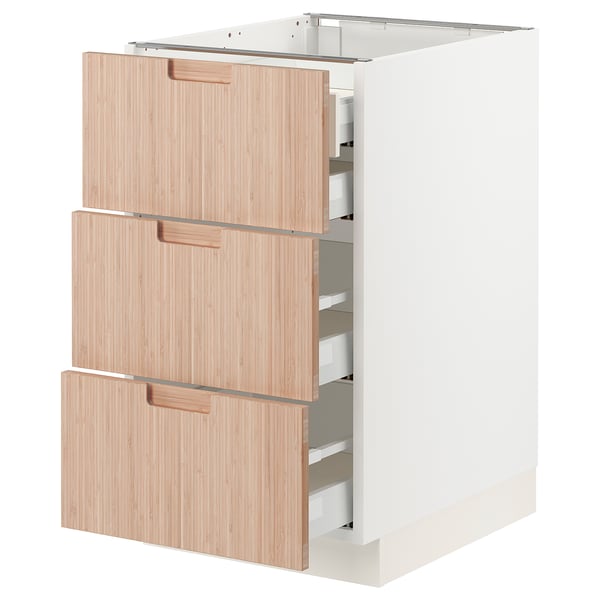 SEKTION / MAXIMERA Base cabinet w/3 fronts & 4 drawers, white/Fröjered light bamboo, 18x24x30 "