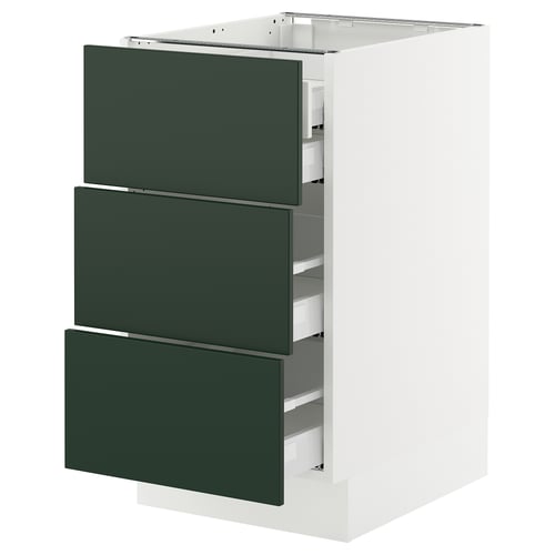 SEKTION kitchen cabinet with 3 green drawers, modern design, white frame.