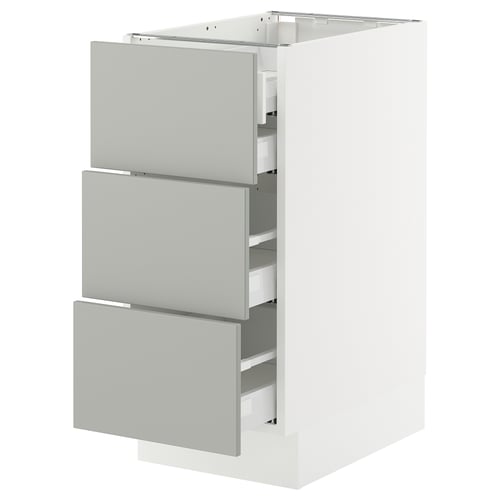 A SEKTION kitchen cabinet in light grey with three drawers. The cabinet is rectangular and has a modern, minimalist design.