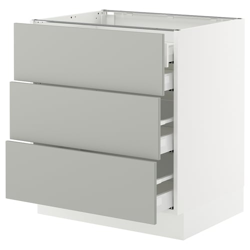 Ikea SEKTION kitchen unit, light gray, three drawers, white.