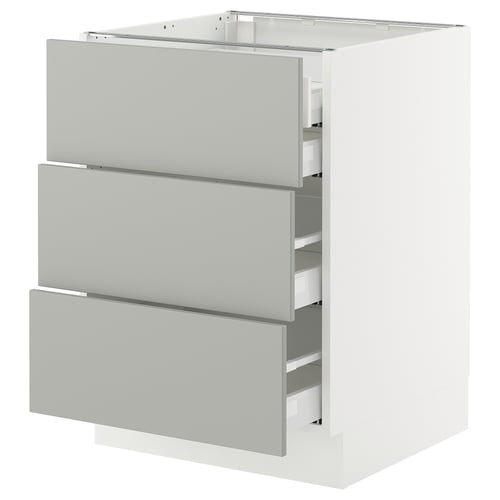 SEKTION kitchen cabinet, light grey, white interior, 3 drawers, rectangle, modern design.