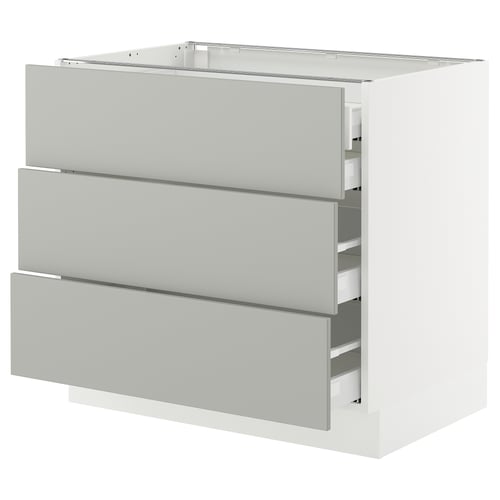 Ikea SEKTION kitchen unit, light grey, three drawers, modern design.