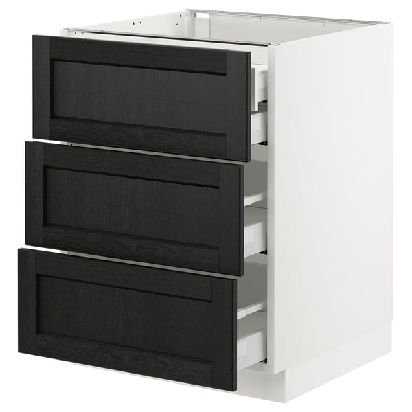 Ikea SEKTION kitchen unit, white with black stained drawers, three-tier design.