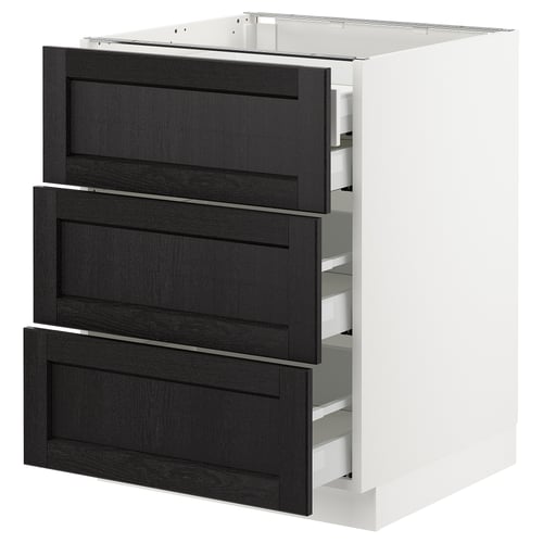 Ikea SEKTION kitchen unit, white with black stained drawers, three-tier design.