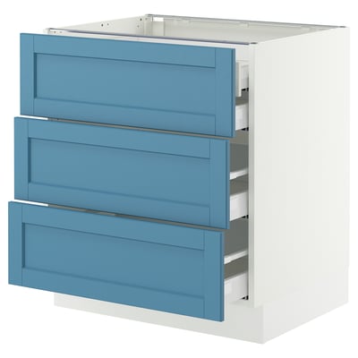 SEKTION / MAXIMERA Base cabinet w 3 fronts/4 drawers, white/Lerhyttan blue, 30x24x30 "