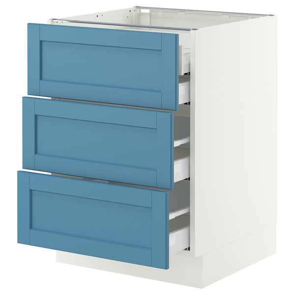 SEKTION / MAXIMERA Base cabinet w 3 fronts/4 drawers, white/Lerhyttan blue, 24x24x30 "