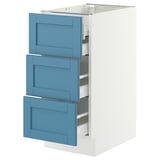 SEKTION / MAXIMERA Base cabinet w 3 fronts/4 drawers, white/Lerhyttan blue, 15x24x30 "