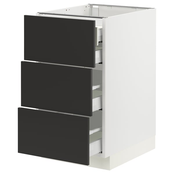 SEKTION / MAXIMERA Base cabinet w 3 fronts/4 drawers, white/Nickebo matte anthracite, 18x24x30 "