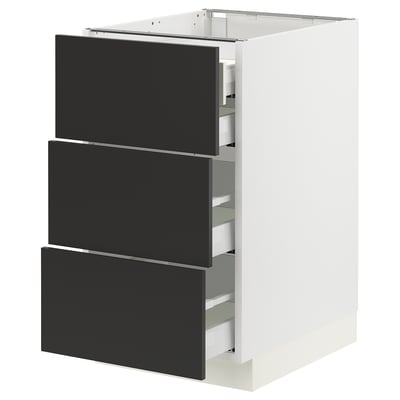 SEKTION / MAXIMERA Base cabinet w 3 fronts/4 drawers, white/Nickebo matte anthracite, 18x24x30 "