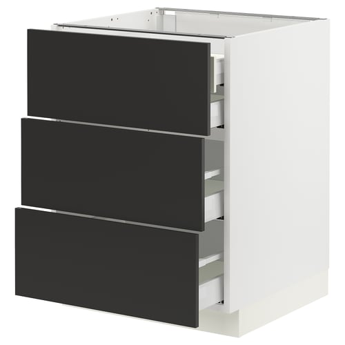 Ikea SEKTION cabinet with three black nickebo drawers, modern design.