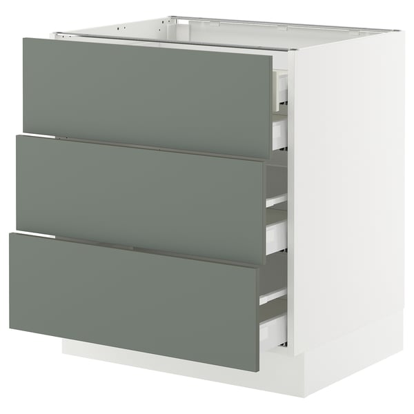 SEKTION / MAXIMERA Base cabinet w 3 fronts/4 drawers, white/Nickebo matte grey-green, 30x24x30 "