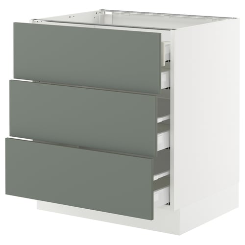 SEKTION kitchen cabinet in grey-green with three drawers.