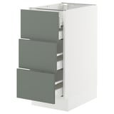 SEKTION / MAXIMERA Base cabinet w 3 fronts/4 drawers, white/Nickebo matte grey-green, 15x24x30 "