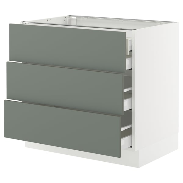 SEKTION / MAXIMERA Base cabinet w 3 fronts/4 drawers, white/Nickebo matte grey-green, 36x24x30 "