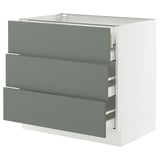 SEKTION / MAXIMERA Base cabinet w 3 fronts/4 drawers, white/Nickebo matte grey-green, 36x24x30 "