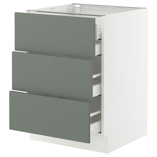 SEKTION / MAXIMERA Base cabinet w 3 fronts/4 drawers, white/Nickebo matte grey-green, 24x24x30 "