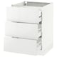 Modern white glossy kitchen unit with three drawers.