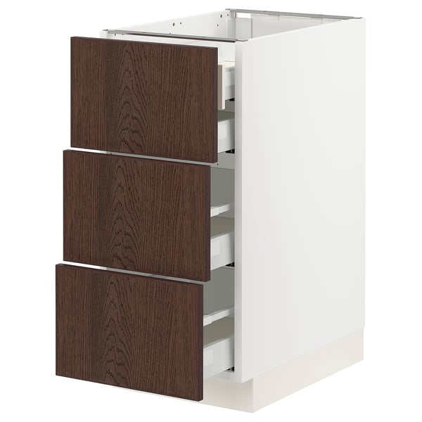 SEKTION / MAXIMERA Base cabinet w 3 fronts/4 drawers, white/Sinarp brown, 15x24x30 "