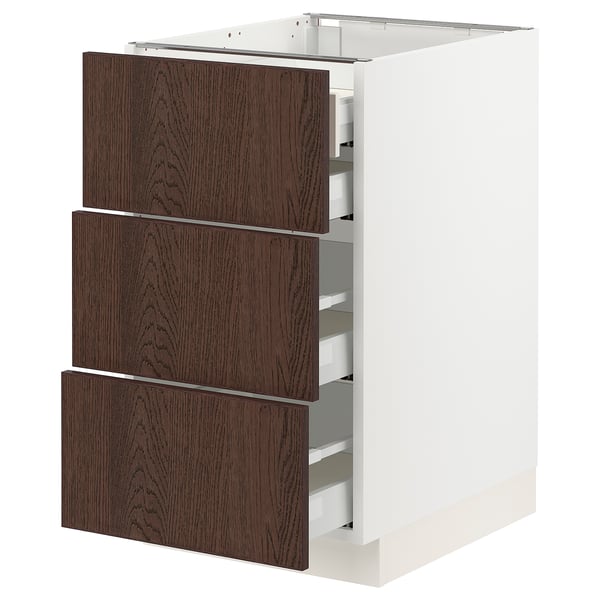 SEKTION / MAXIMERA Base cabinet w 3 fronts/4 drawers, white/Sinarp brown, 18x24x30 "