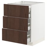 SEKTION / MAXIMERA Base cabinet w 3 fronts/4 drawers, white/Sinarp brown, 24x24x30 "
