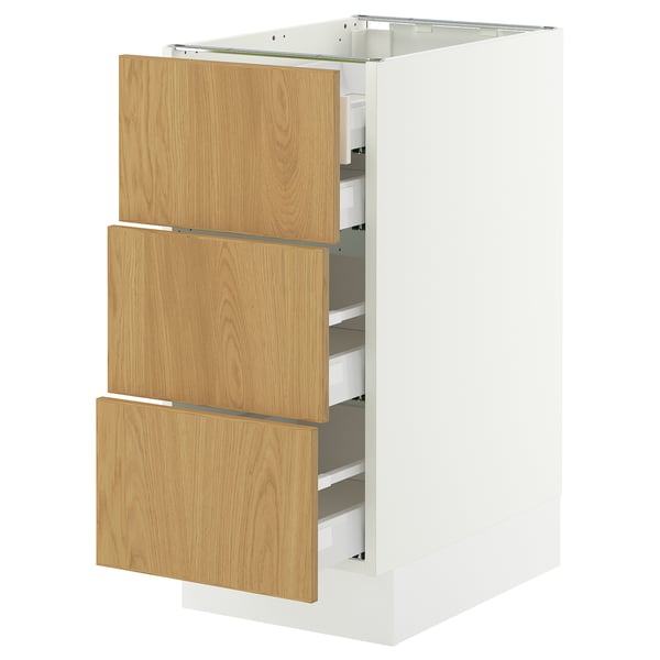 SEKTION / MAXIMERA Base cabinet w 3 fronts/4 drawers, white/Sinarp oak veneer, 15x24x30 "