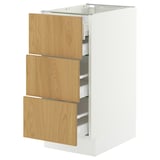 SEKTION / MAXIMERA Base cabinet w 3 fronts/4 drawers, white/Sinarp oak veneer, 15x24x30 "
