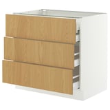 SEKTION / MAXIMERA Base cabinet w 3 fronts/4 drawers, white/Sinarp oak veneer, 36x24x30 "