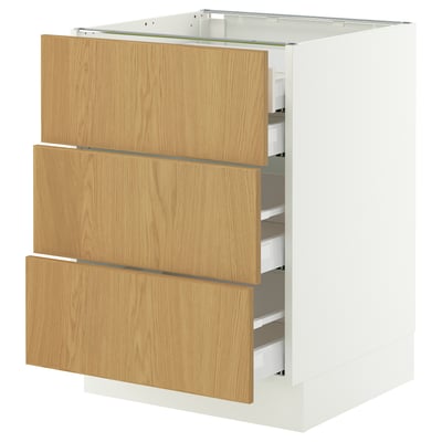 SEKTION / MAXIMERA Base cabinet w 3 fronts/4 drawers, white/Sinarp oak veneer, 24x24x30 "