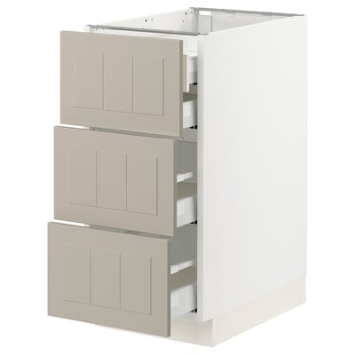 SEKTION / MAXIMERA Base cabinet w 3 fronts/4 drawers, white/Stensund beige, 15x24x30 "