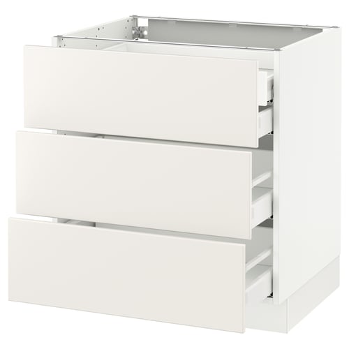 SEKTION white kitchen cabinet with three drawers.