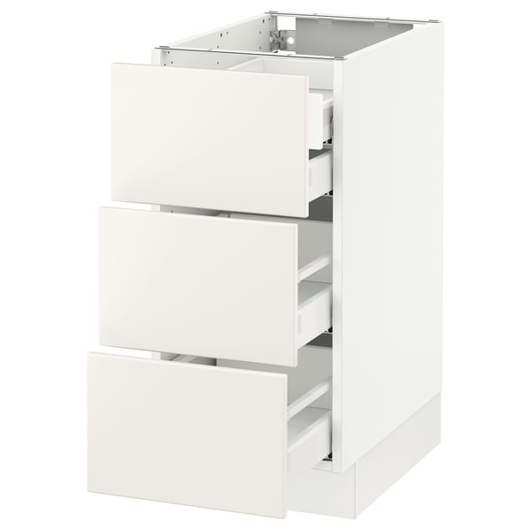 Ikea SEKTION kitchen cabinet in white with three drawers, smooth design.