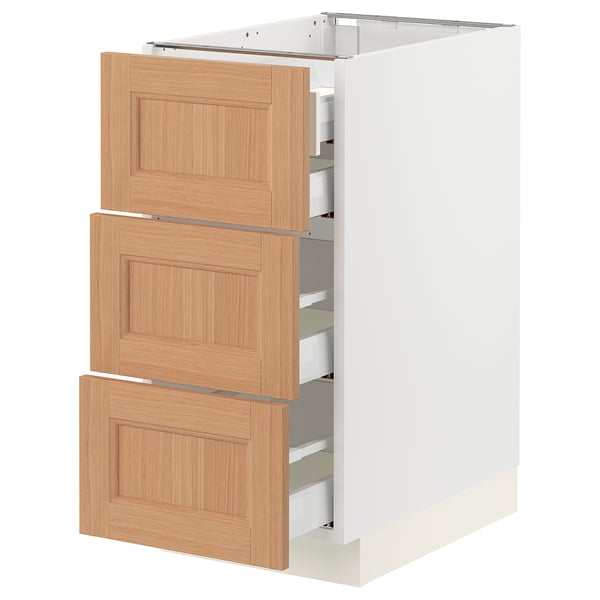 SEKTION / MAXIMERA Base cabinet w 3 fronts/4 drawers, white/Vedhamn oak, 15x24x30 "