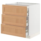 SEKTION / MAXIMERA Base cabinet w 3 fronts/4 drawers, white/Vedhamn oak, 30x24x30 "