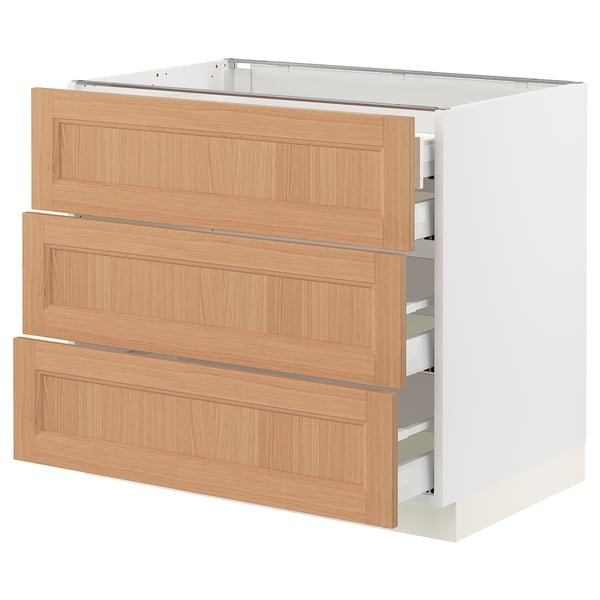 SEKTION / MAXIMERA Base cabinet w 3 fronts/4 drawers, white/Vedhamn oak, 36x24x30 "