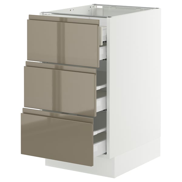 SEKTION / MAXIMERA Base cabinet w 3 fronts/4 drawers, white/Voxtorp high-gloss dark grey-brown, 18x24x30 "