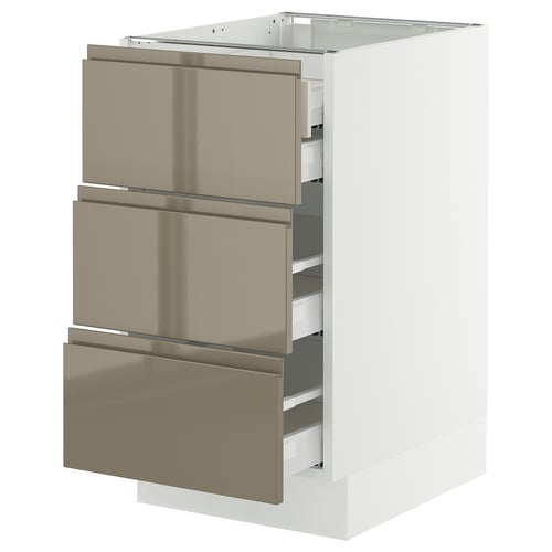 SEKTION kitchen unit, high gloss dark grey-brown, three drawers, sleek modern design.