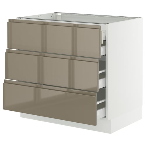 Dark grey-brown ikea SEKTION kitchen cabinet with 3 gloss drawers