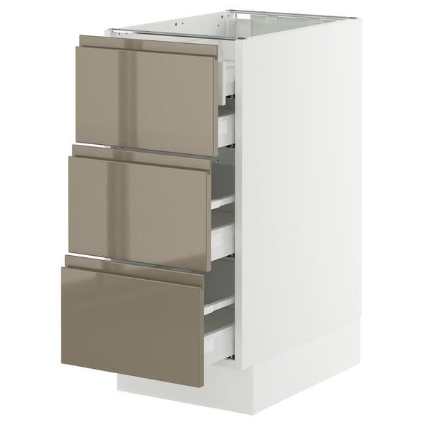 SEKTION / MAXIMERA Base cabinet w 3 fronts/4 drawers, white/Voxtorp high-gloss dark grey-brown, 15x24x30 "