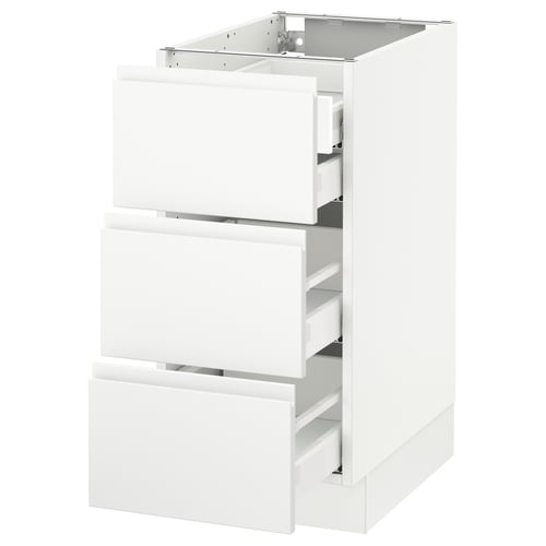 White SEKTION cabinet with three full-extension drawers, sleek modern design.