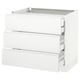 A white ikea SEKTION kitchen cabinet with three drawers and a smooth, modern design.