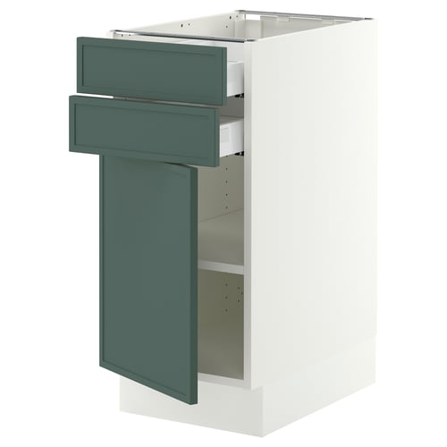 SEKTION / MAXIMERA Base cabinet w door/2 drawers, white/Aspudden dark gray-green, 15x24x30 "