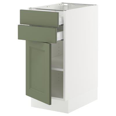 SEKTION / MAXIMERA Base cabinet w door/2 drawers, white/Axstad gray-green, 15x24x30 "