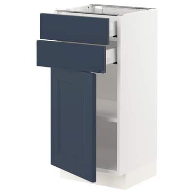 SEKTION / MAXIMERA Base cabinet w door/2 drawers, white Axstad/matte blue, 15x15x30 "