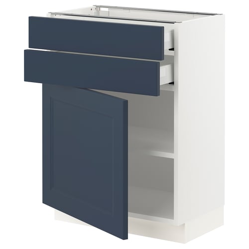 SEKTION kitchen unit with blue and white drawers and cabinet.