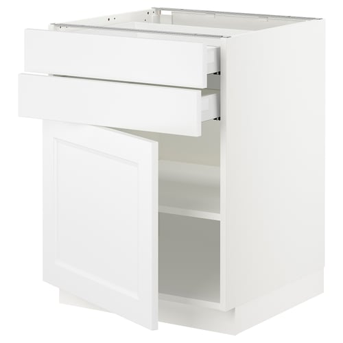 This is a white ikea SEKTION kitchen cabinet with a drawer and a door, featuring a sleek design and sturdy construction.