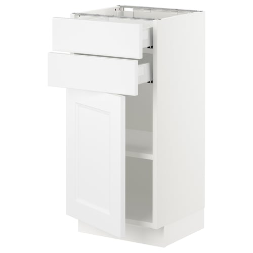 White SEKTION kitchen cabinet with adjustable shelves and soft-closing drawers.