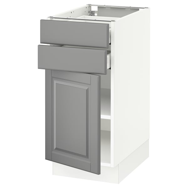 SEKTION / MAXIMERA Base cabinet w door/2 drawers, white/Bodbyn gray, 15x24x30 "