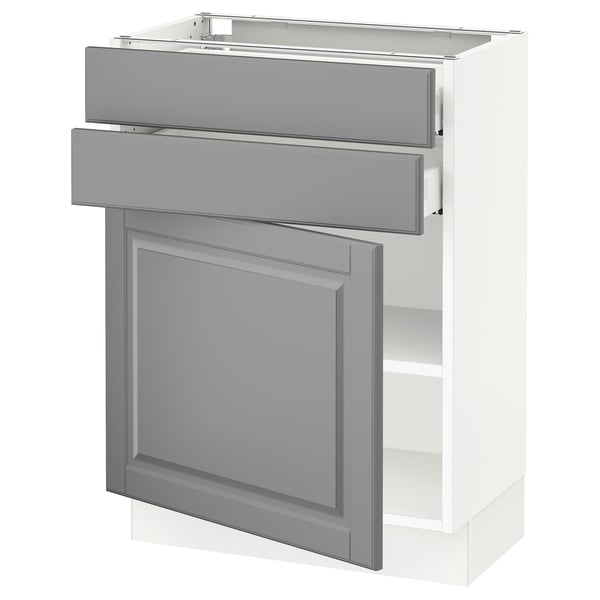 SEKTION / MAXIMERA Base cabinet w door/2 drawers, white/Bodbyn gray, 24x15x30 "