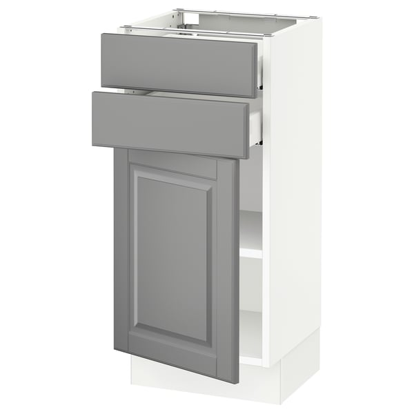 SEKTION / MAXIMERA Base cabinet w door/2 drawers, white/Bodbyn gray, 15x15x30 "