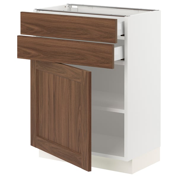 SEKTION / MAXIMERA Base cabinet w door/2 drawers, white Enköping/brown walnut effect, 24x15x30 "